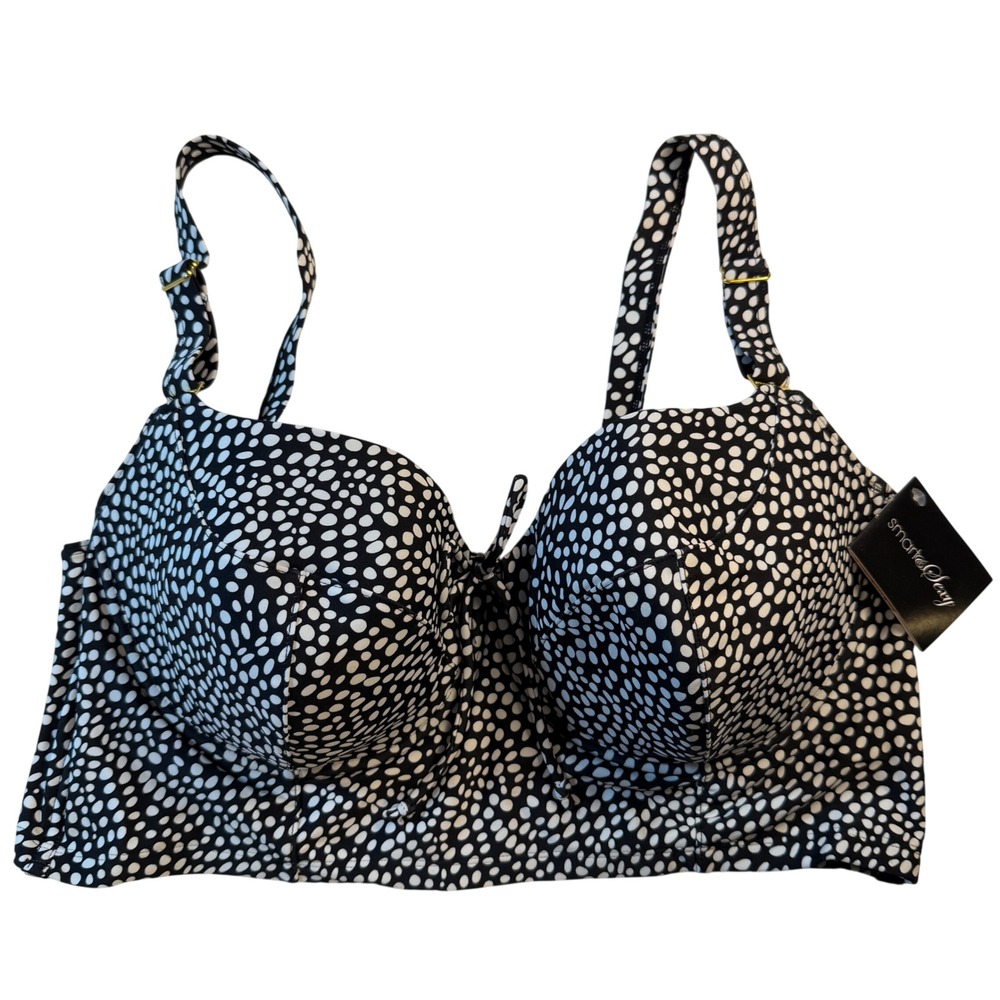 Smart & Sexy Longline Underwire Bikini Top 40D Black White Polka Dot New